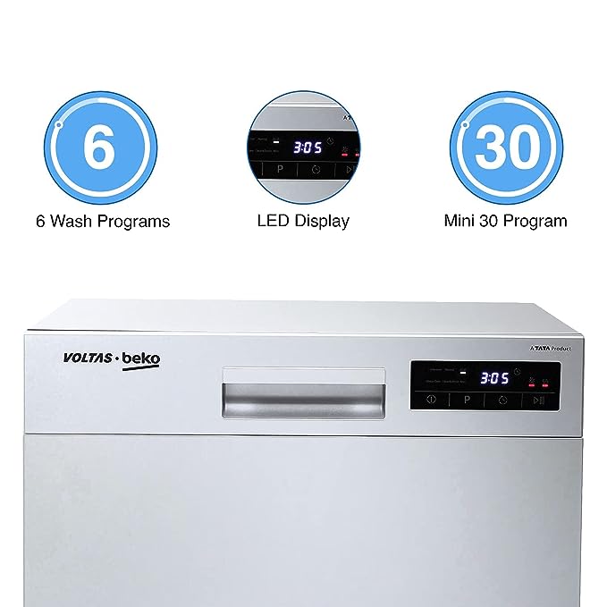 Voltas Beko 8 Place Settings Table Top Dishwasher (DT8S, Silver, Inbuilt Heater) (OPEN BOX) Voltas Beko 8 Place Settings Table Top Dishwasher (DT8S, Silver, Inbuilt Heater) (OPEN BOX)